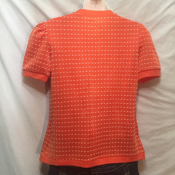 Vintage 70s Tangerine Orange polkadotted top S/M - Picture 5 of 6